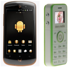 （図１）Cherry MobileのAndroidスマートフォン（左） 「W900」（図２）Cherry Mobile「P1」（右）