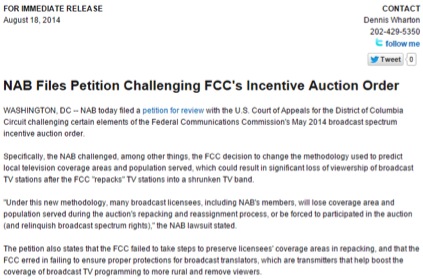 【図2】NABがFCCを提訴した旨のプレスリリース(出典:NAB)