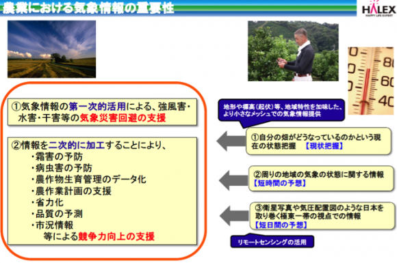 農業における気象情報活用の重要性 （出所：ハレックス「次世代農業EXPO2016講演資料」（2016年10月13日））