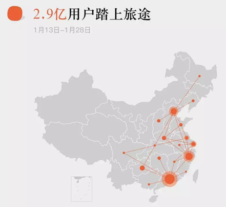 中国国内の春節前の人口流出・流入状況イメージ