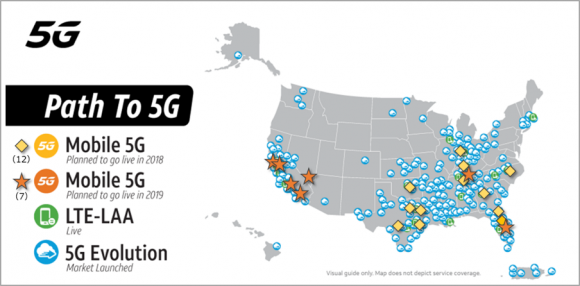 AT&Tのモバイル向け5Gサービス展開予定エリア