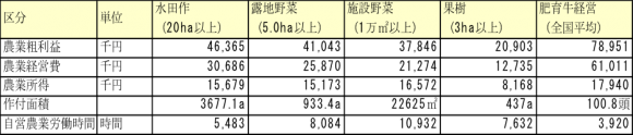 大規模階層1経営体あたりの農業経営収支（営農類型別）