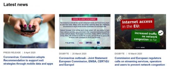 図3：ECの情報通信サイトのトップページのニュース（4月13日）