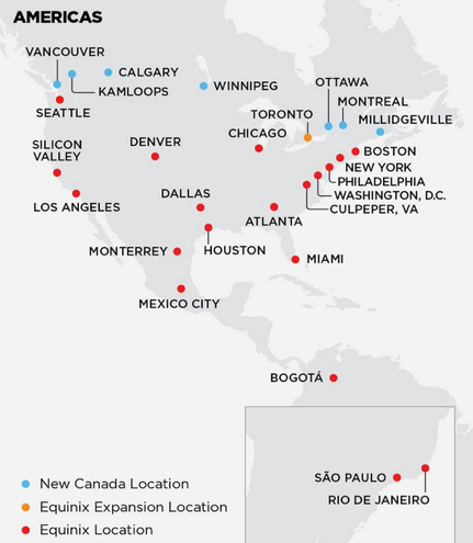 （図2）（図）EquinixのBell Canadaのデータセンター買収による拡大