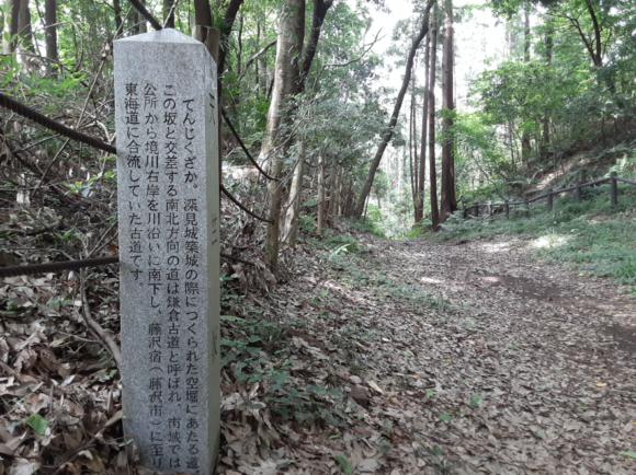 深見城の天竺坂―空堀と通路を兼ねる。