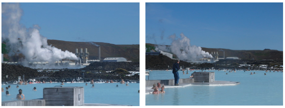 【写真22、23】露天風呂と地熱発電所