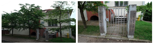 【写真21】記念館全景（左）、看板（右）