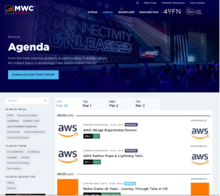 【図2】MWC Barcelona 2022 セッションプログラム