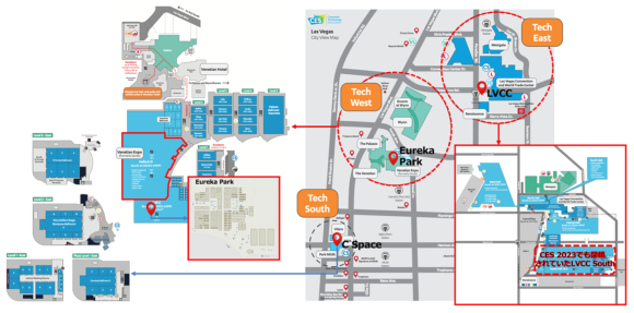 【図2】CES 2023会場マップ（出典: CTA社の資料をもとに筆者が編集）