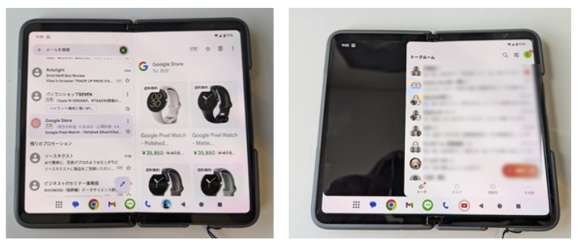 【写真4】Google Pixel Foldに対応アプリ（左）、非対応アプリ（右）