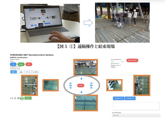 【図5 ①】遠隔操作と結束現場<br />
【図5 ②】遠隔操作と結束現場（遠隔操作者確認画面イメージ）