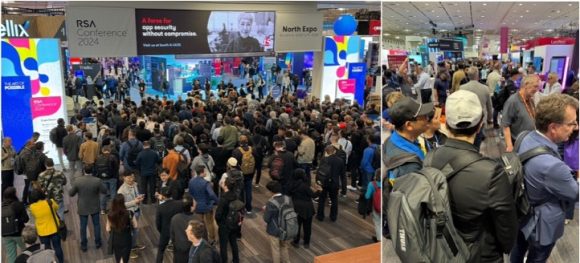 左:Expo会場のオープンを待つ参加者たち、右: 参加者で賑わうExpo会場
