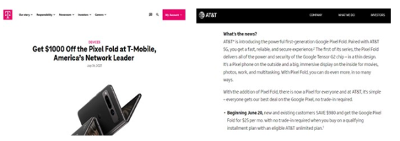 【図3】米国キャリア、端末返却なしでも大幅割引：T-Mobile US（左）、AT&T（右）