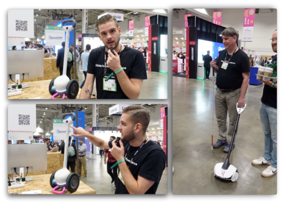 左: Glideを説明してくれたGlidance社co-FounderのLuke Buckberroughさん、 右: Glideを使ってCollision 204会場を歩き回るGlidance社Founder & CEOのAmos Millerさん