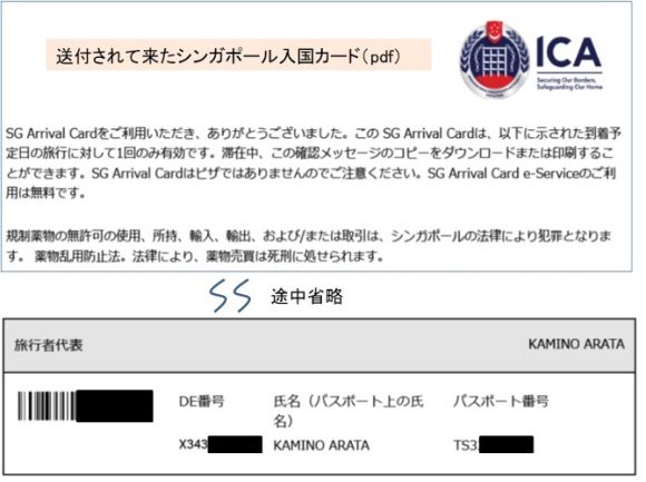 【図1】事前入力と同時にメール送付されて来た入国カード