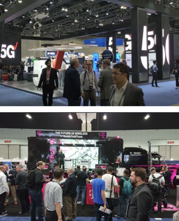 【写真3】2019年のVerizonの展示（左）、【（参考）写真4】2018年のT-Mobileの展示（右）