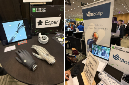 図6. Smart Hand(左: Esper Bionics社のデモテーブル、右: BioGrip社のデモテーブル)